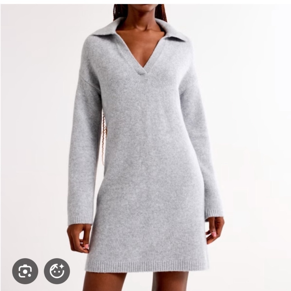 Abercrombie Long Sleeve Collared Sweater Mini Dress Grey Women’s Medium Tall
